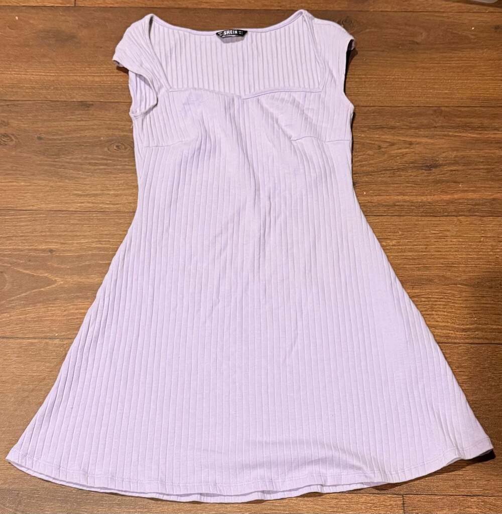 SHEIN Ribbed Knit Sweetheart Neck Cap Sleeve Mini Dress Lavender Size S